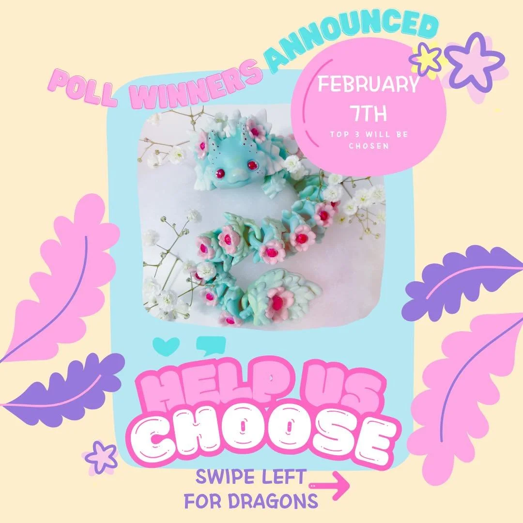Vote for our next dragon designs! 

Leave a like or comment on the photo with the dragon(s) that you would love to see us start carrying and would love to buy. 
Keep in mind the colors pictured here likely won&rsquo;t be the exact colorways we keep i