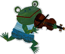 カエルがバイオリンを弾いているイラスト