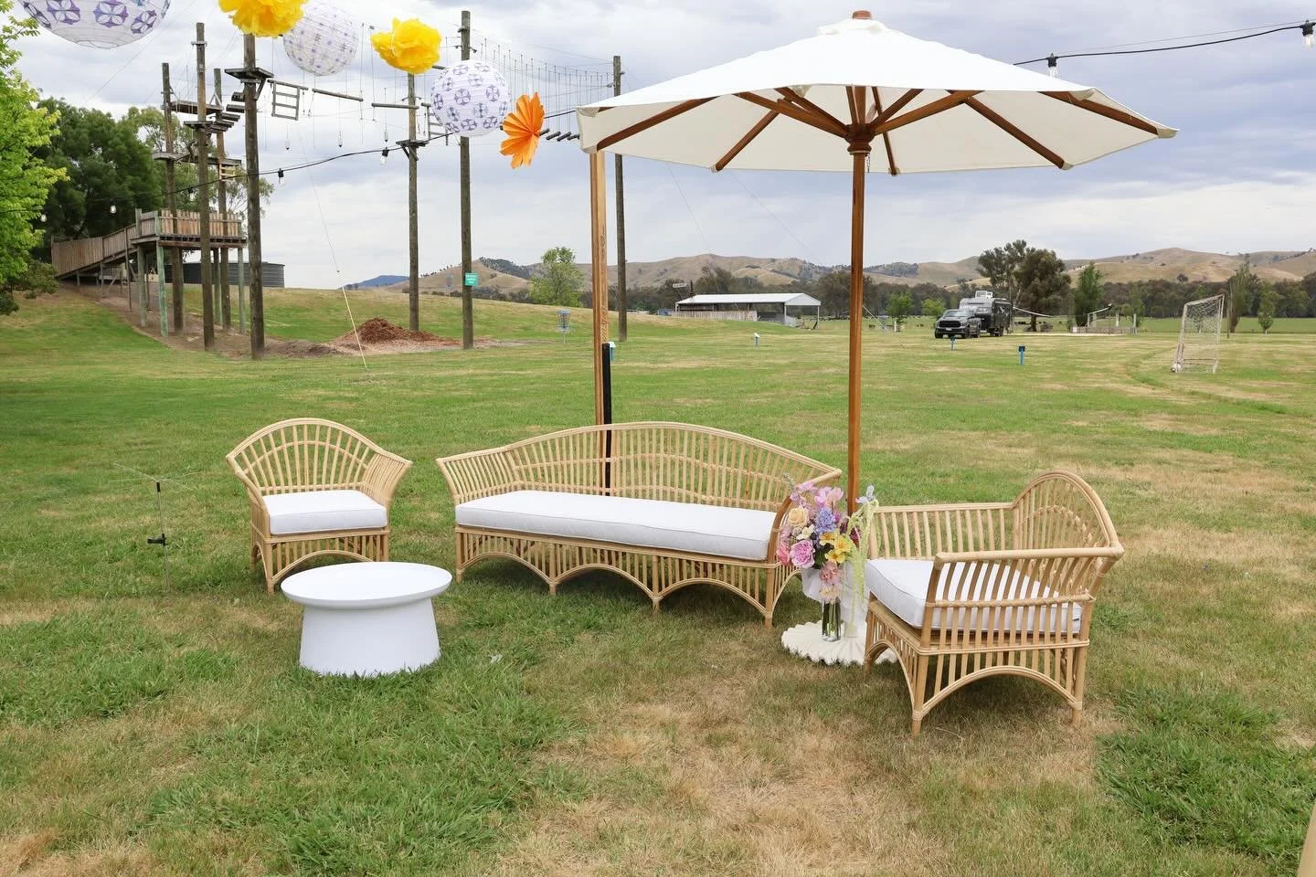 A 40th done right ✨
Crisp whites, natural timbers and a space designed to feel as good as it looks.
Featuring the first outing of our rattan half back bar stools and our scalloped umbrella bases, a combination we&rsquo;re completely obsessed with!
