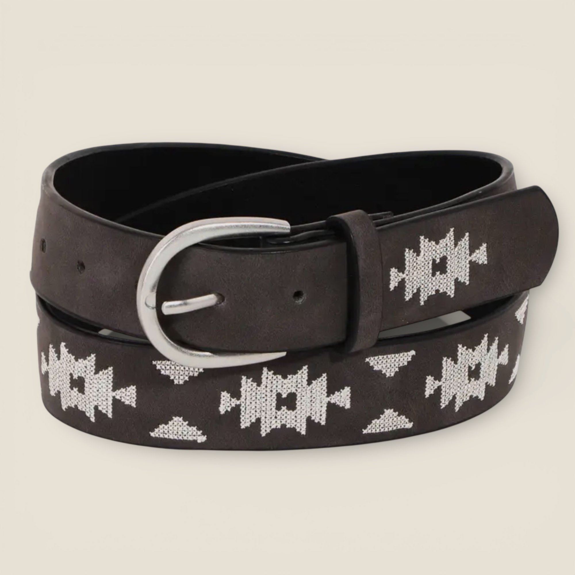 Western Boho Embroidered Pattern Vegan Leather Belt