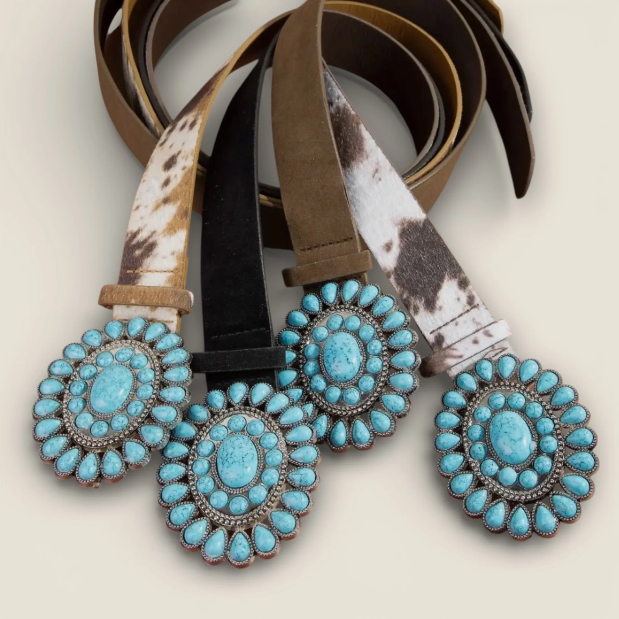 Western Concho Turquoise Stone Buckle Belt