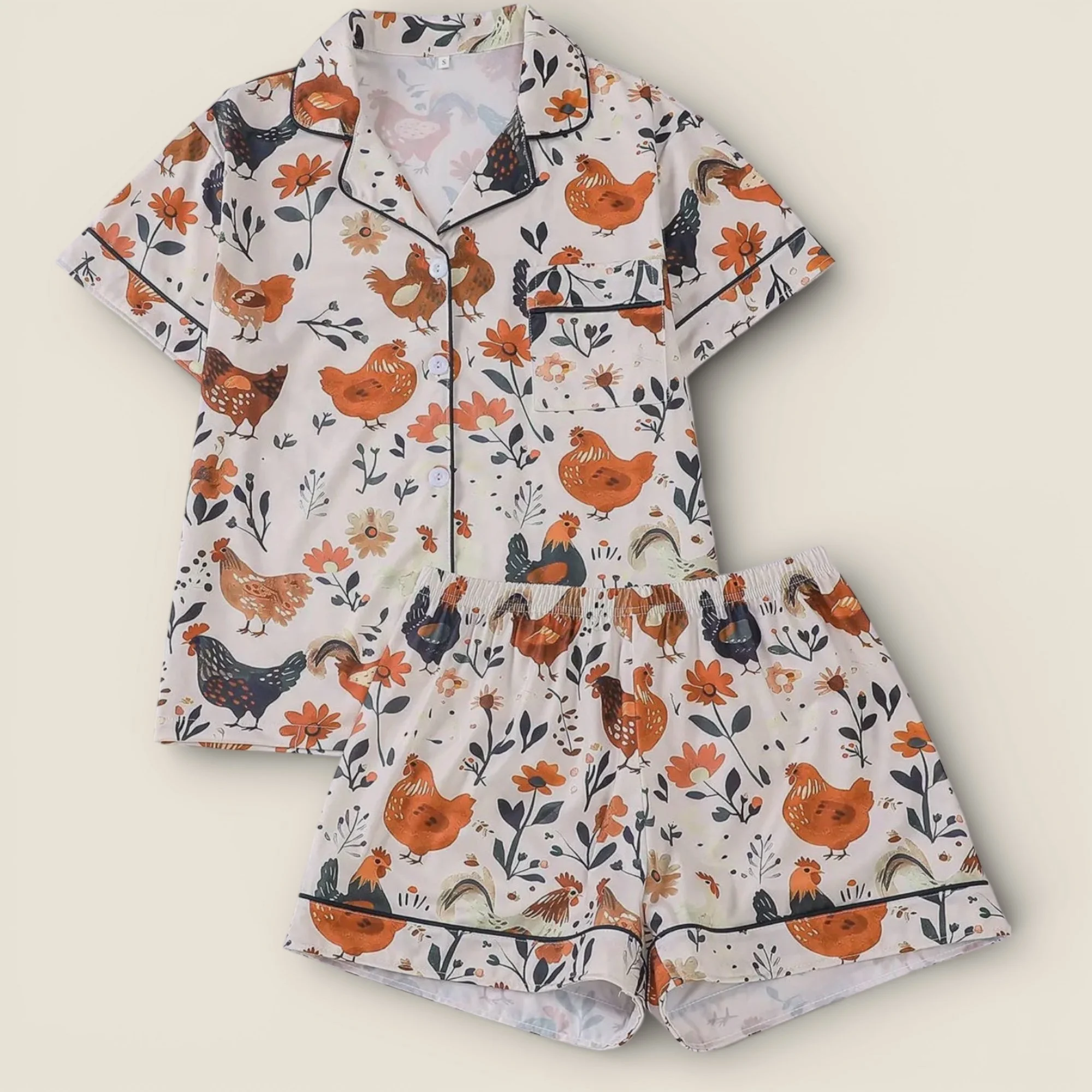 Floral Chicken Print Pajama Set