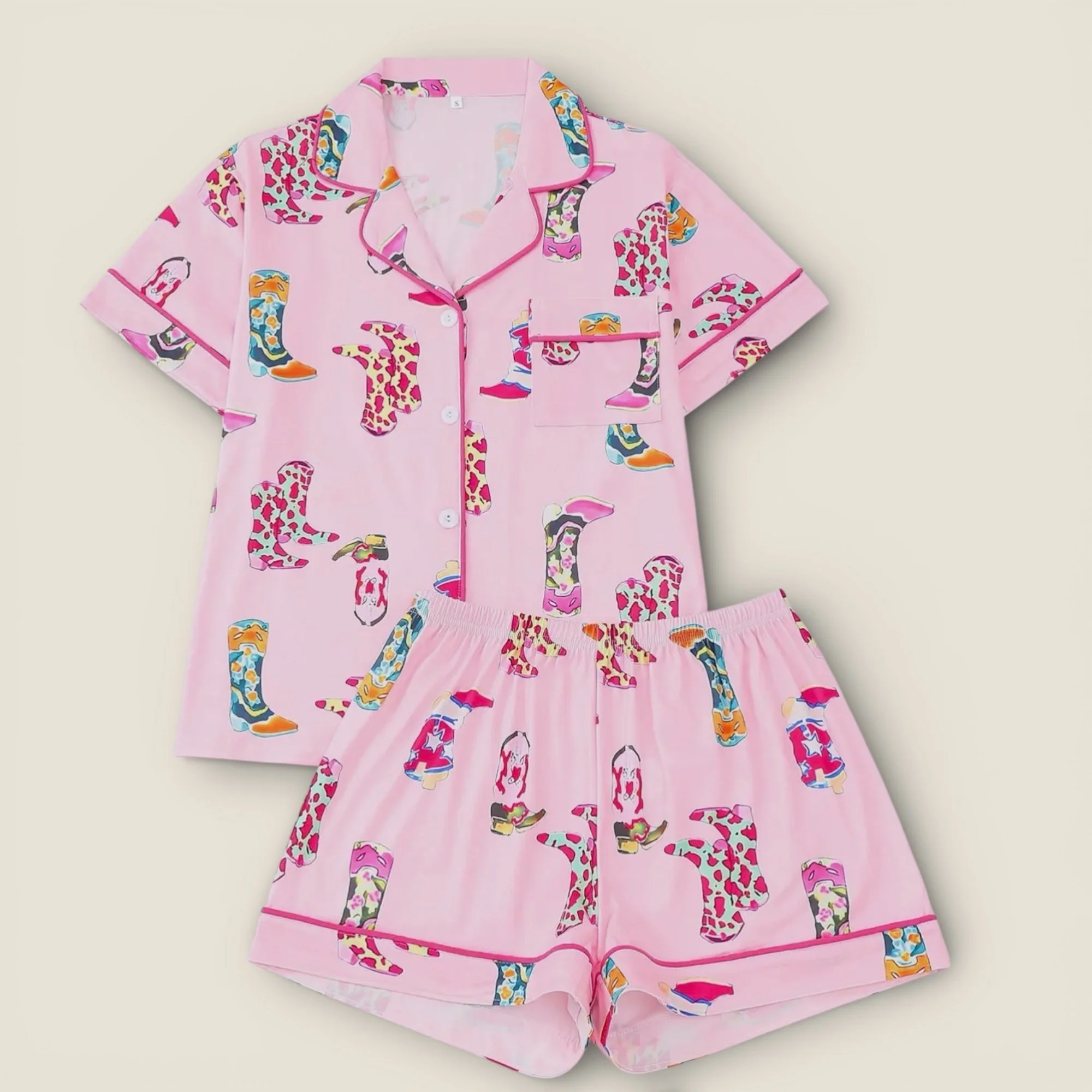 Patterned Cowgirl Boots Pajama Set