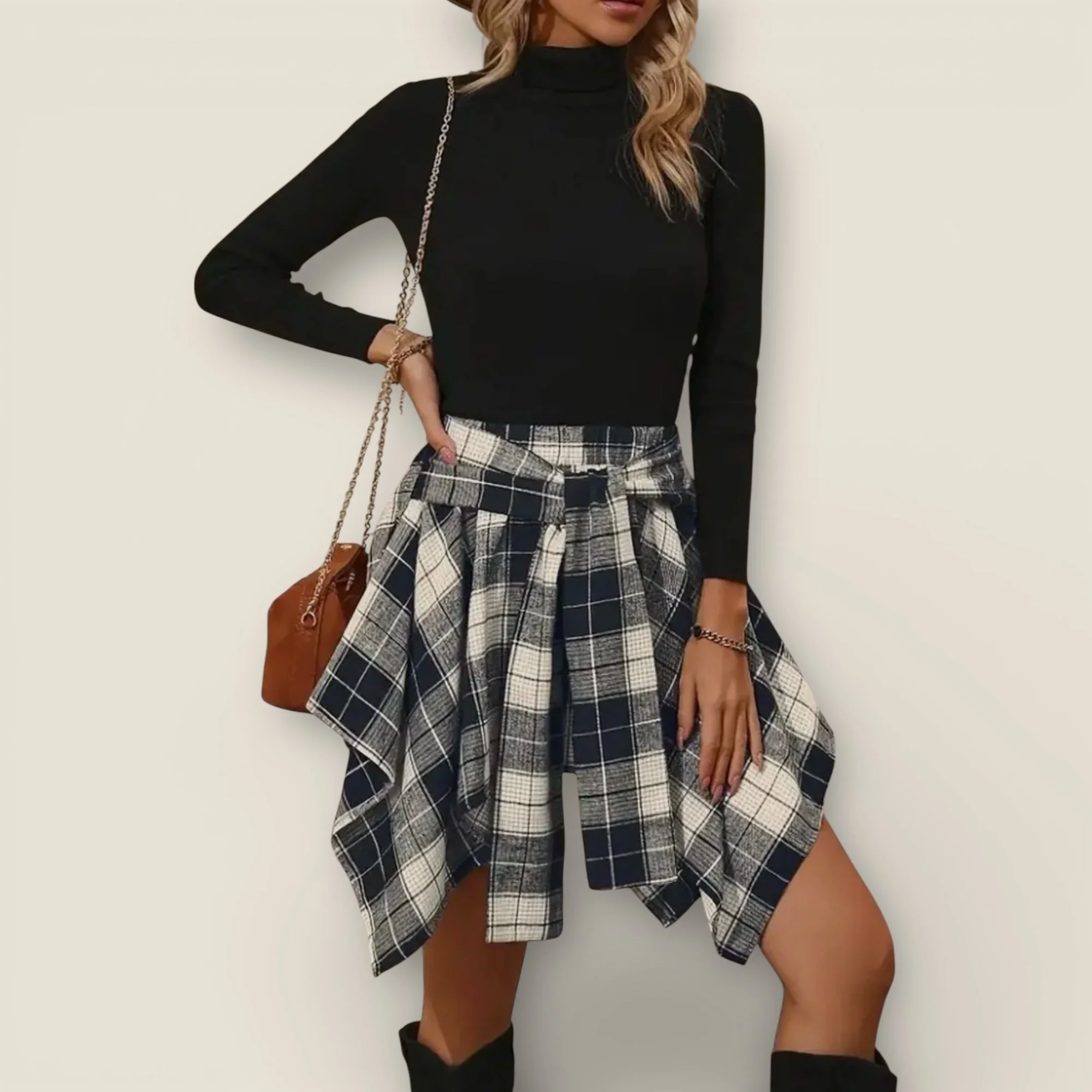 PLAID SLEEVE SKIRT
