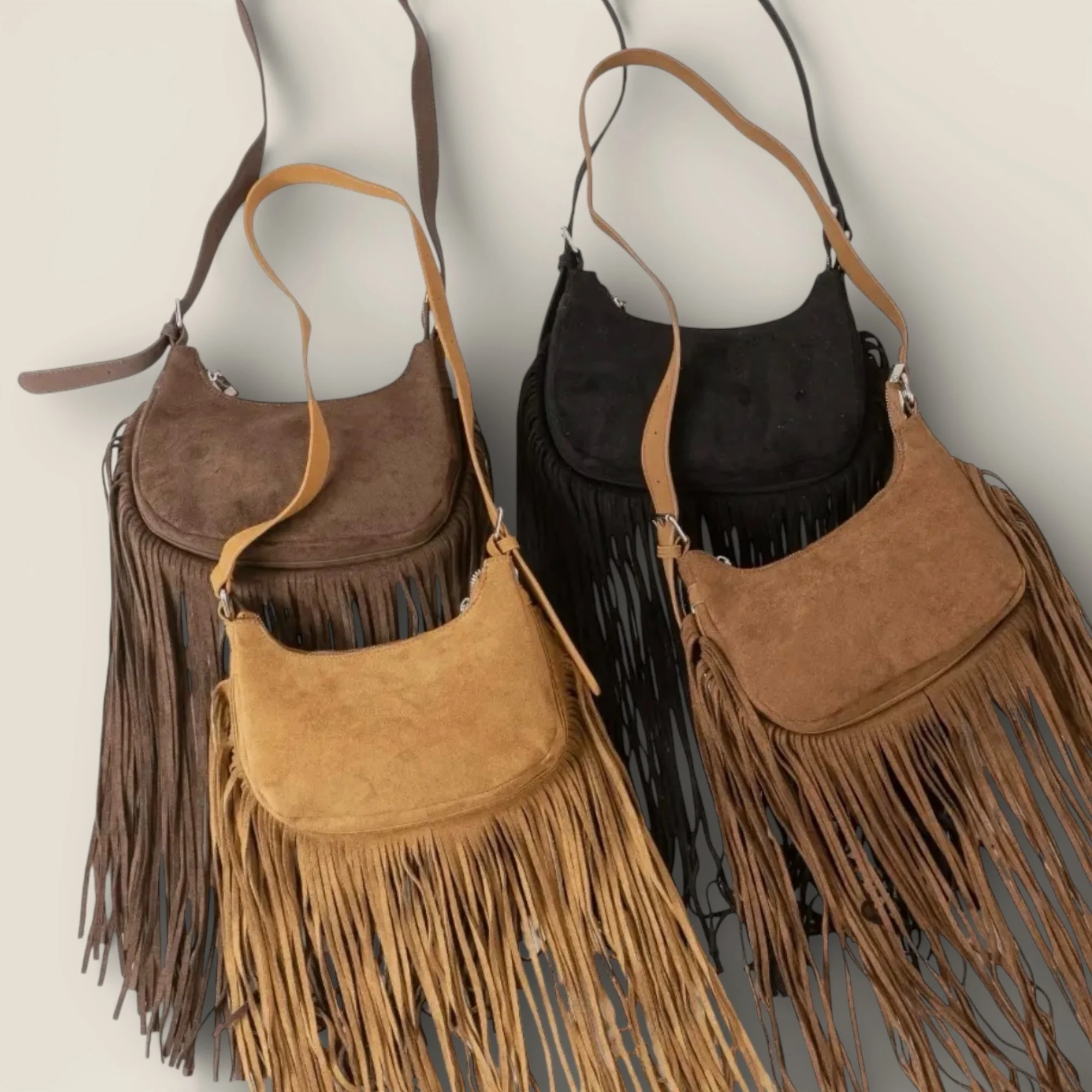 Suede Fringe Crossbody Bag