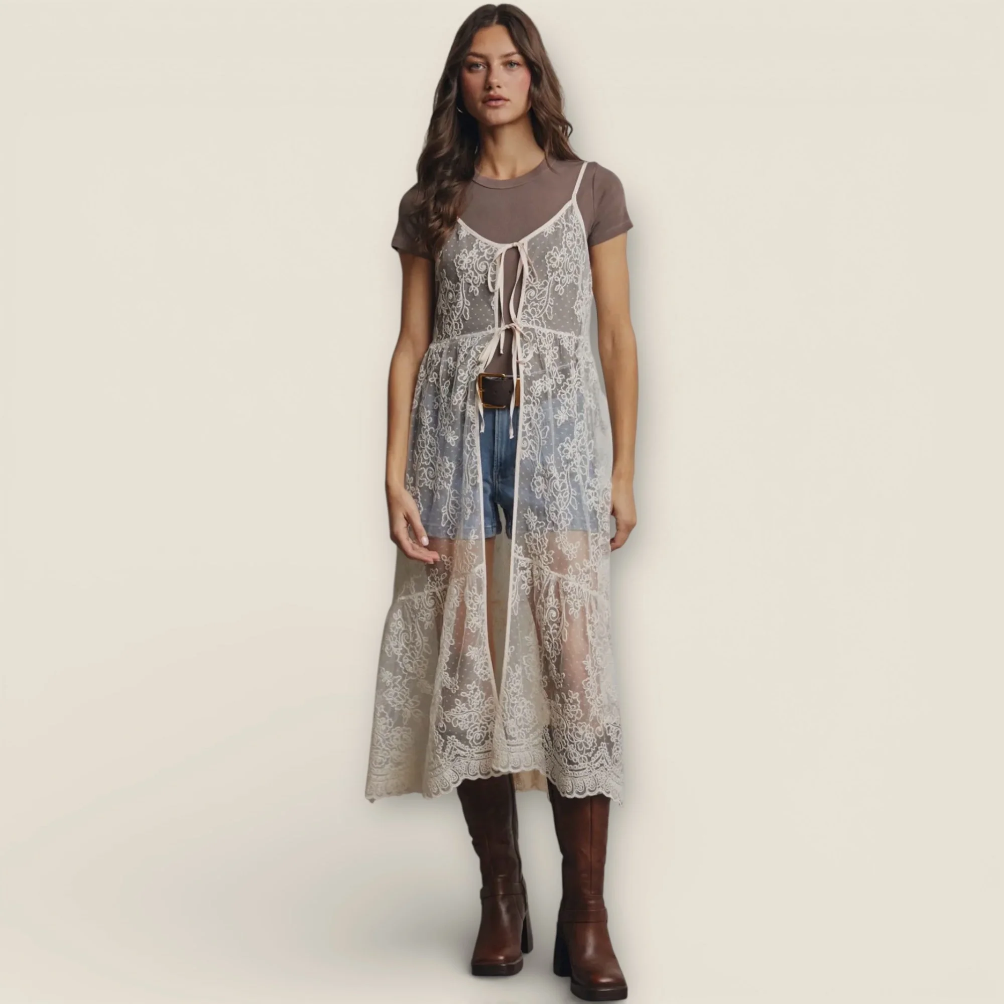 Embroidered Lace Long Vest