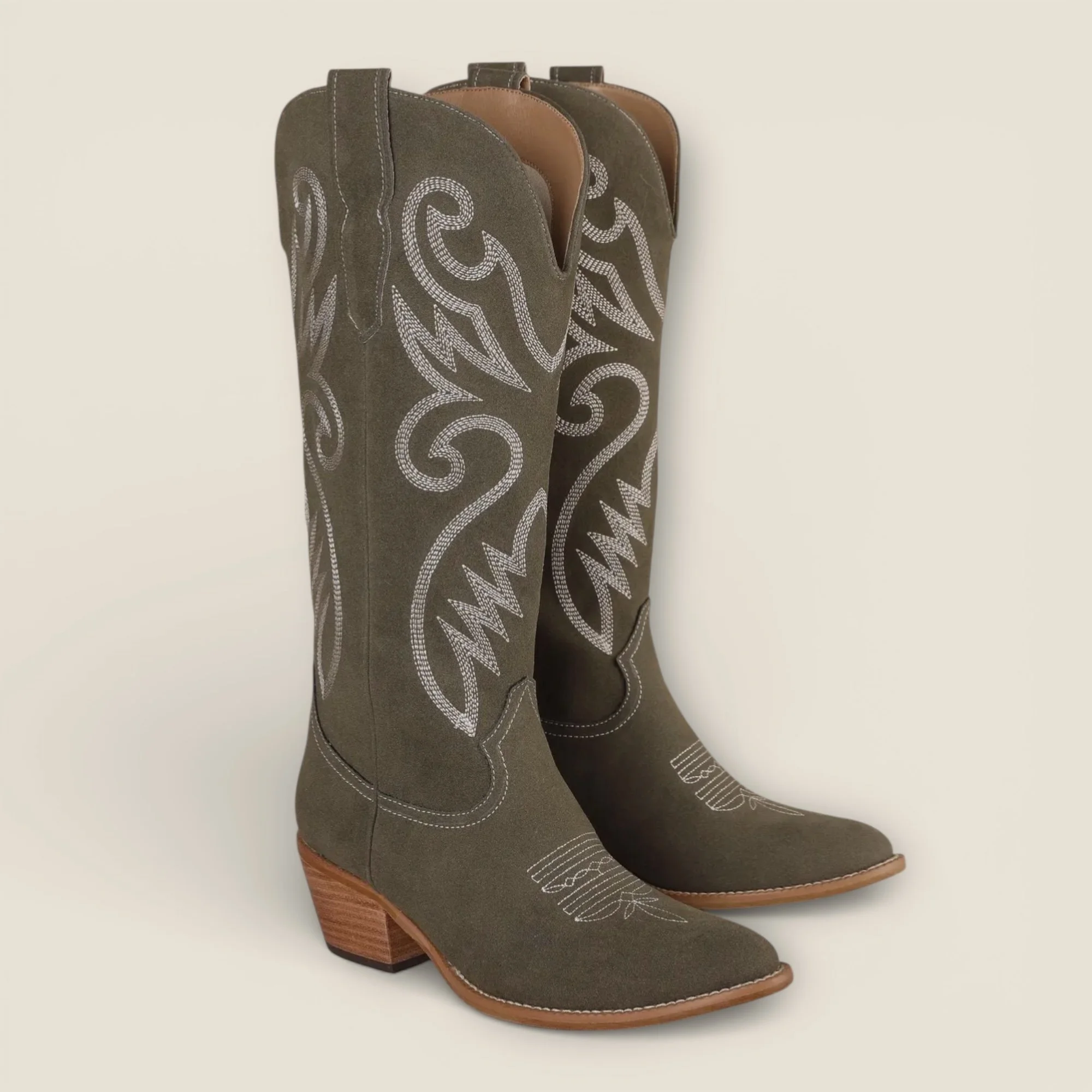 Olive Green Suede cowboy boots