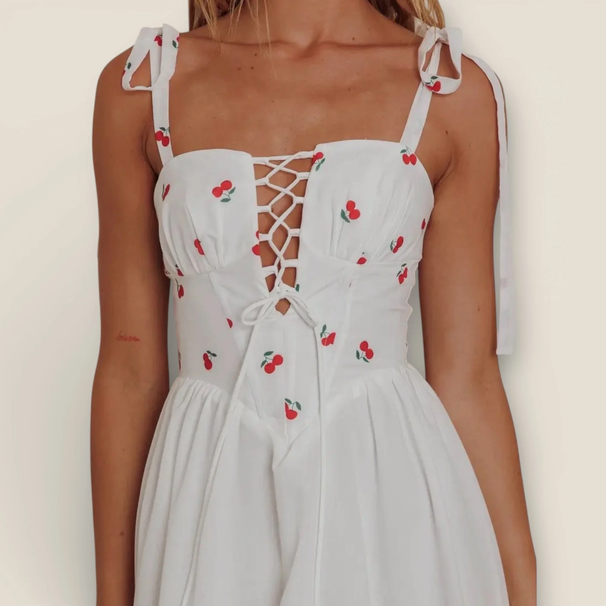 SQUARE NECK CHERRY MAXI DRESS