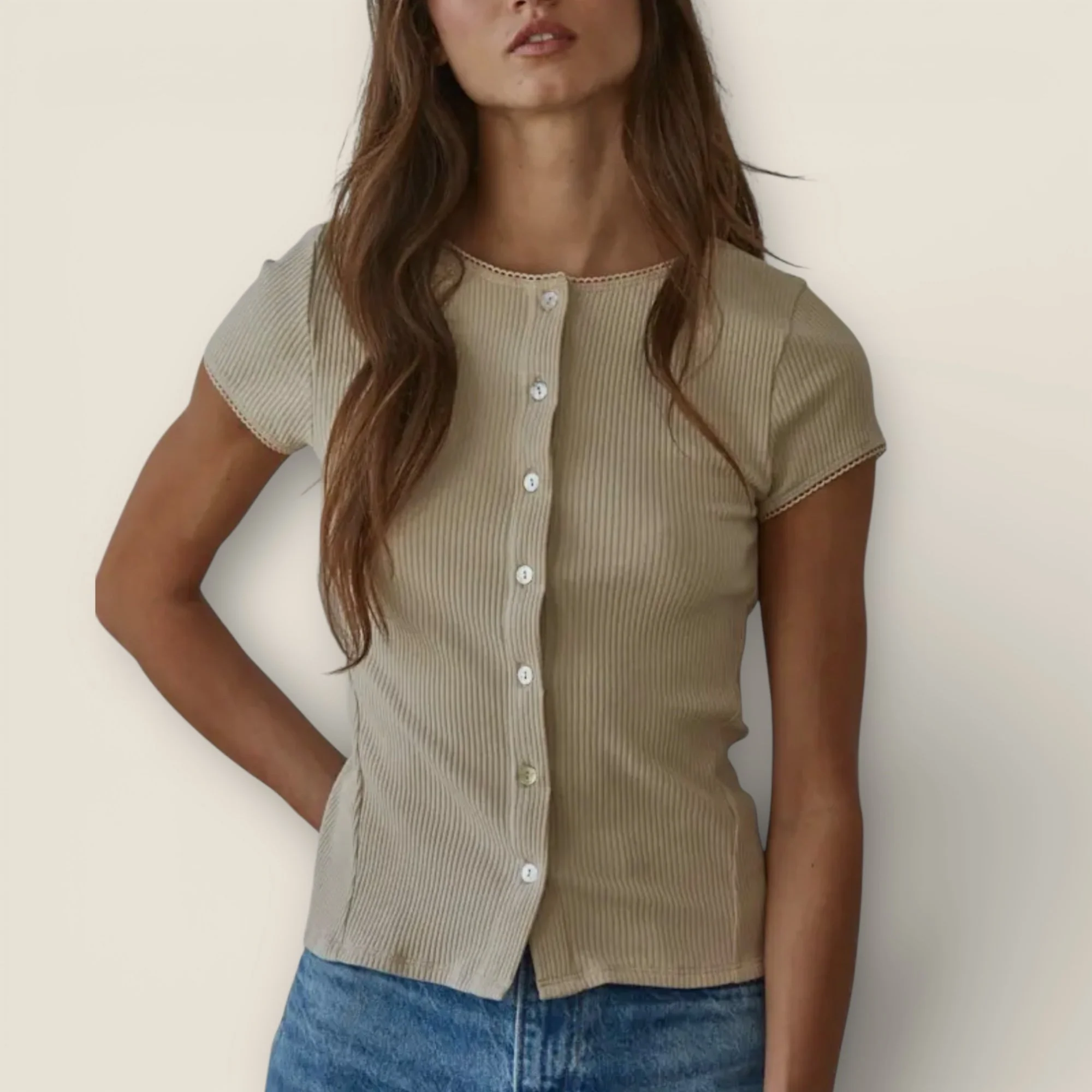 Knit Ribbed Buttondown Short Sleeve Cardigan Top