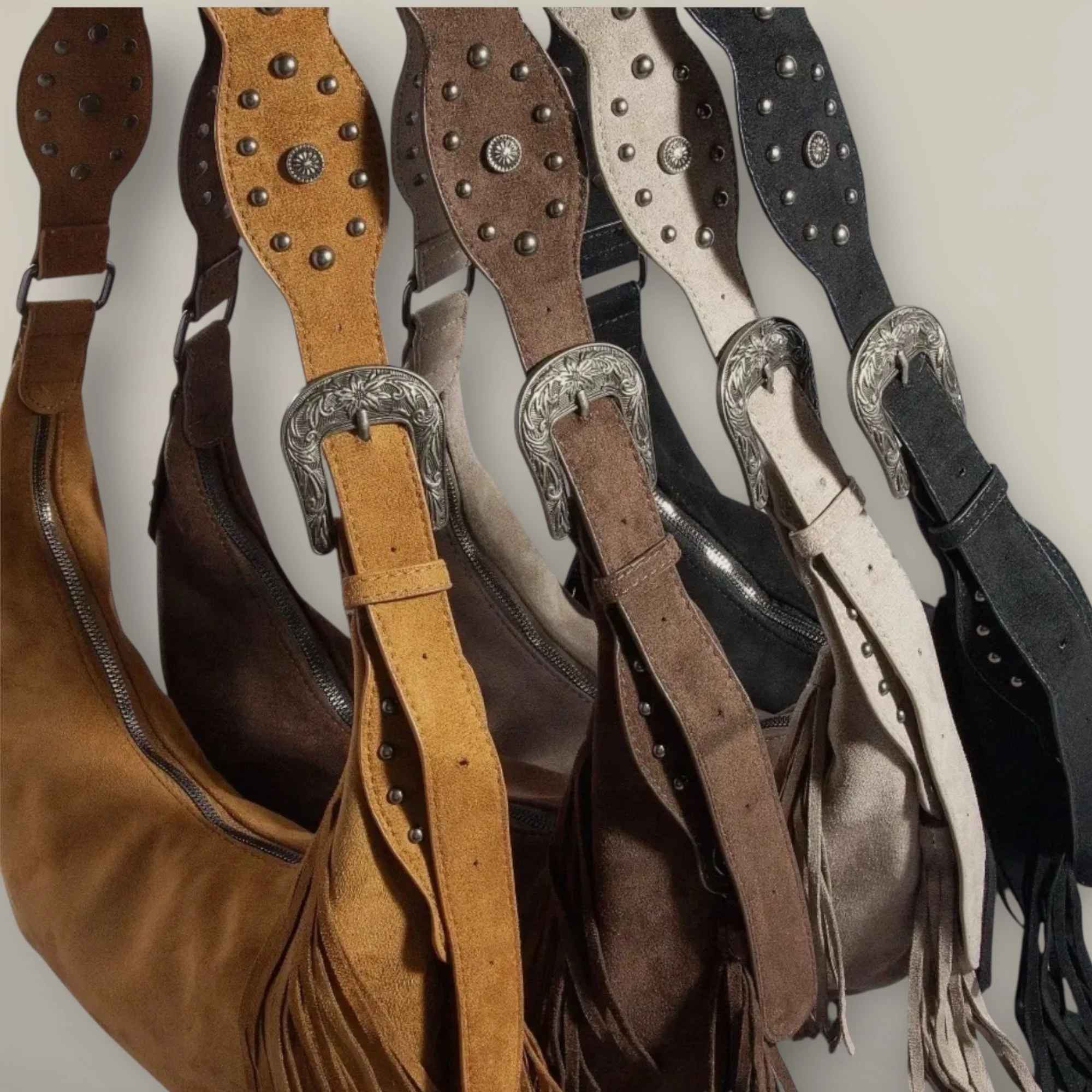 Half Moon Fringe Buckle Strap Hobo Bag