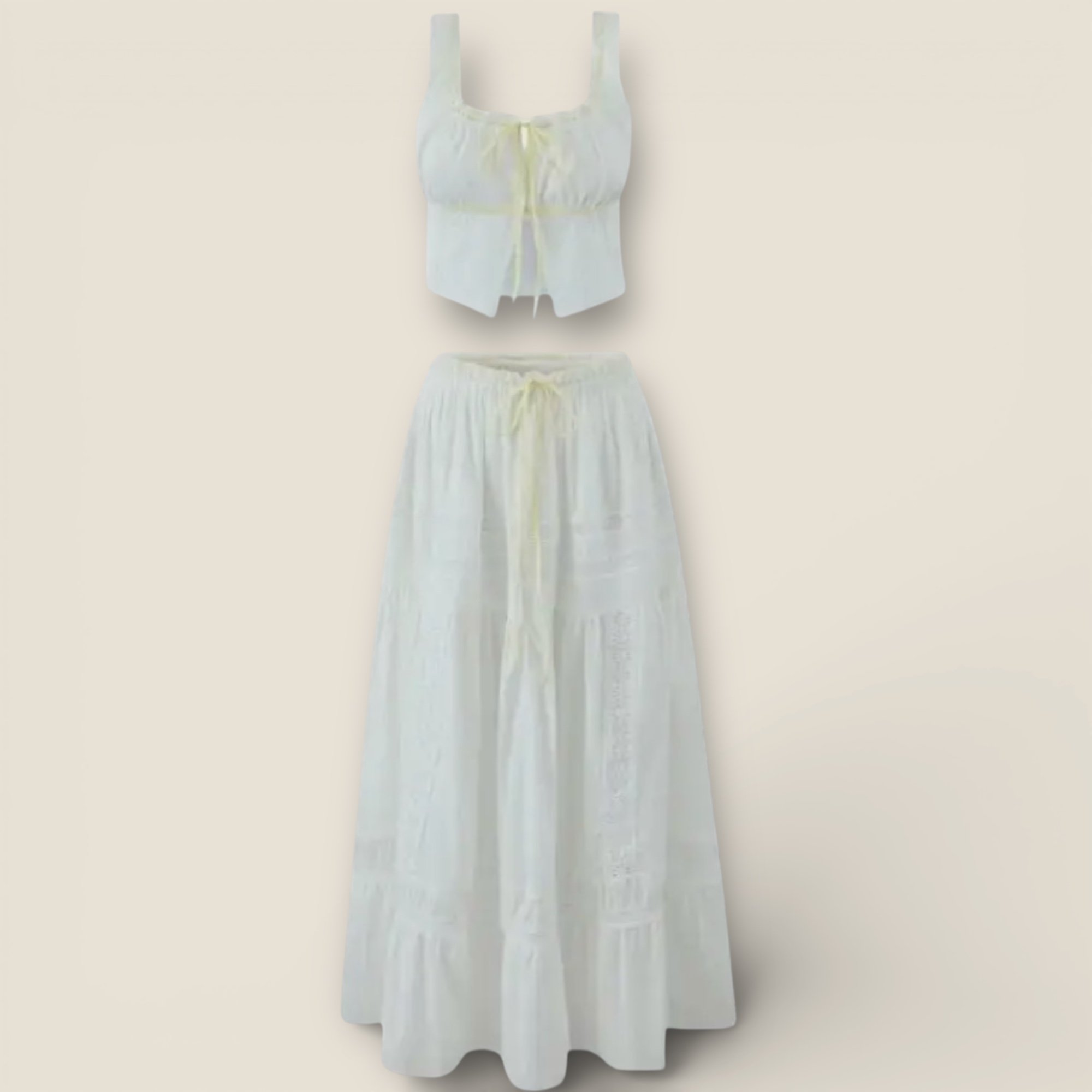 White Lace String Tie Flounce Sweet Set