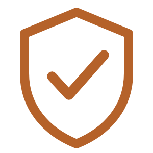 A brown shield with a checkmark inside it.
