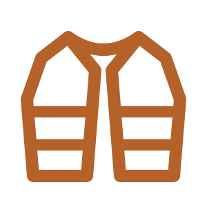Illustration of a brown life jacket with black outlines.