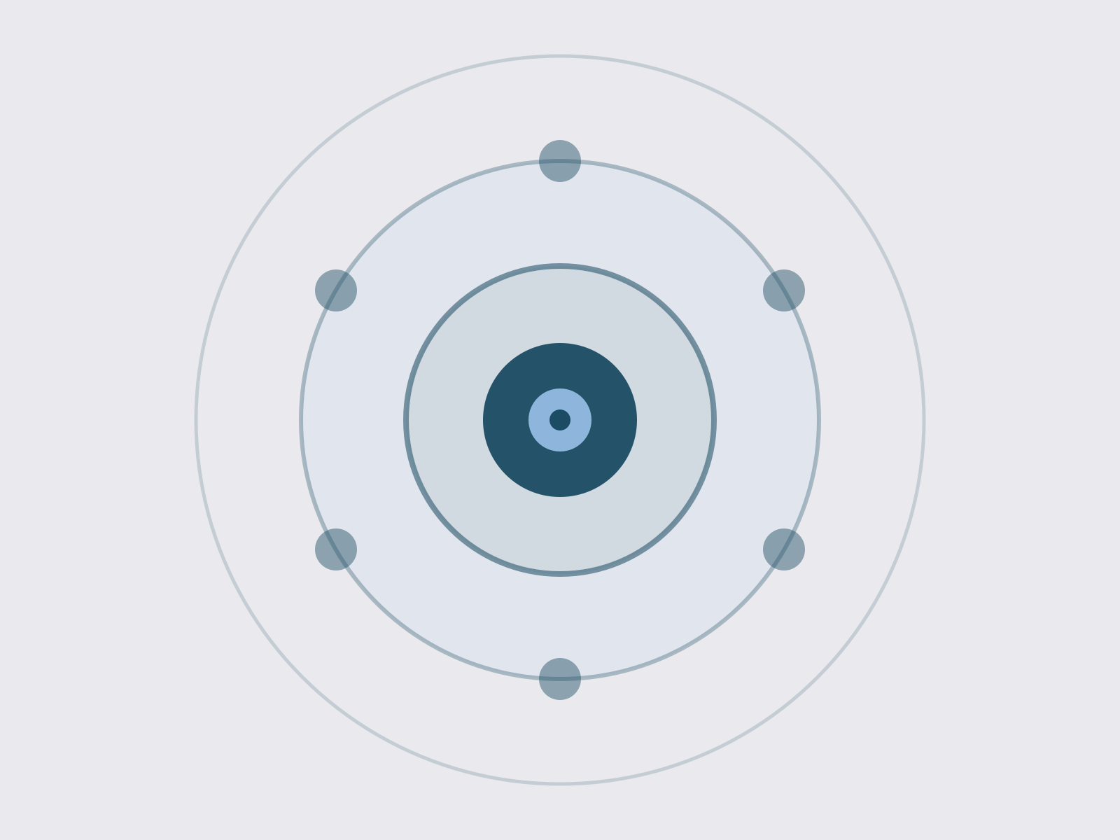 A graphic of an atom with a central nucleus and electrons orbiting in circular paths.