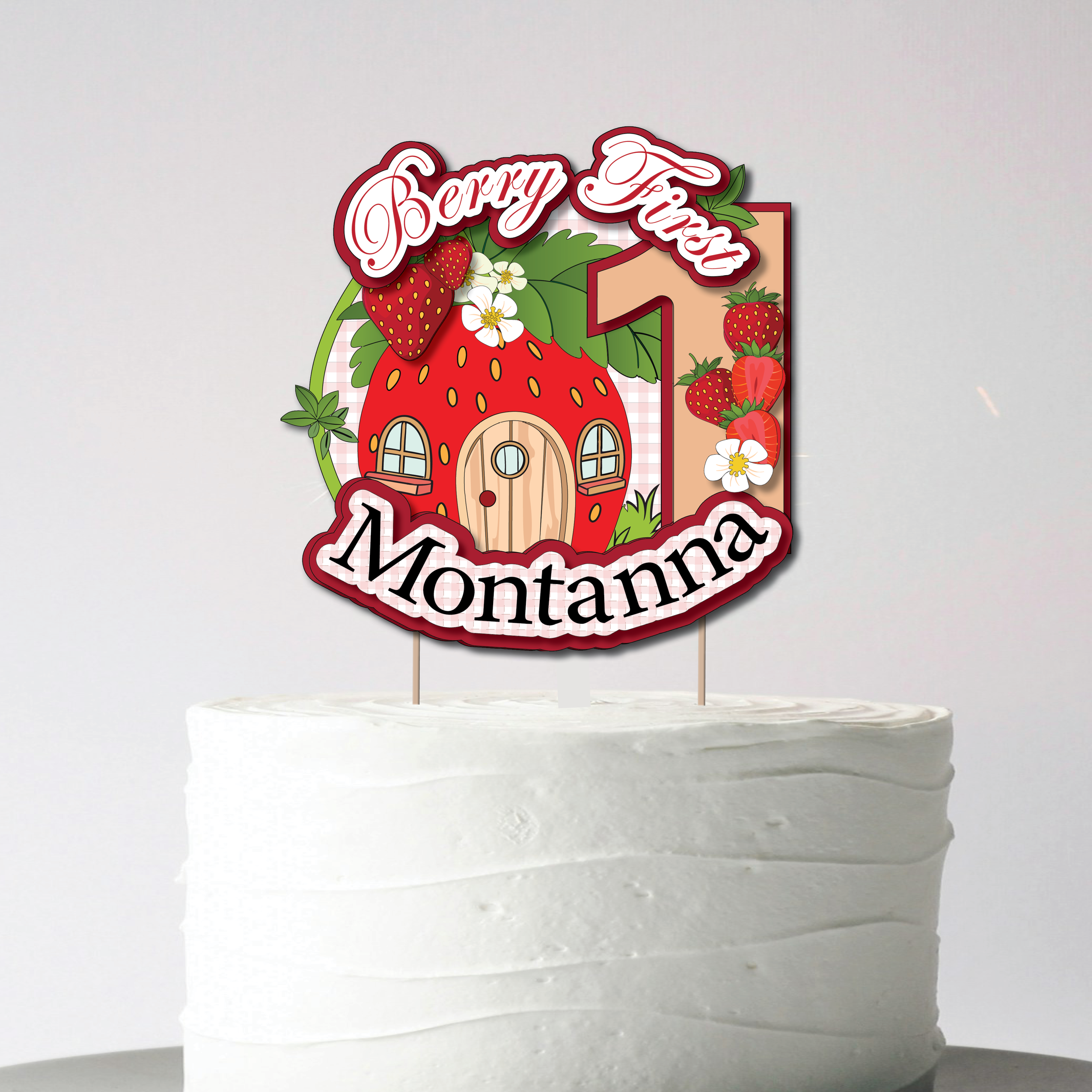 Strawberry First Birthday Cake Topper