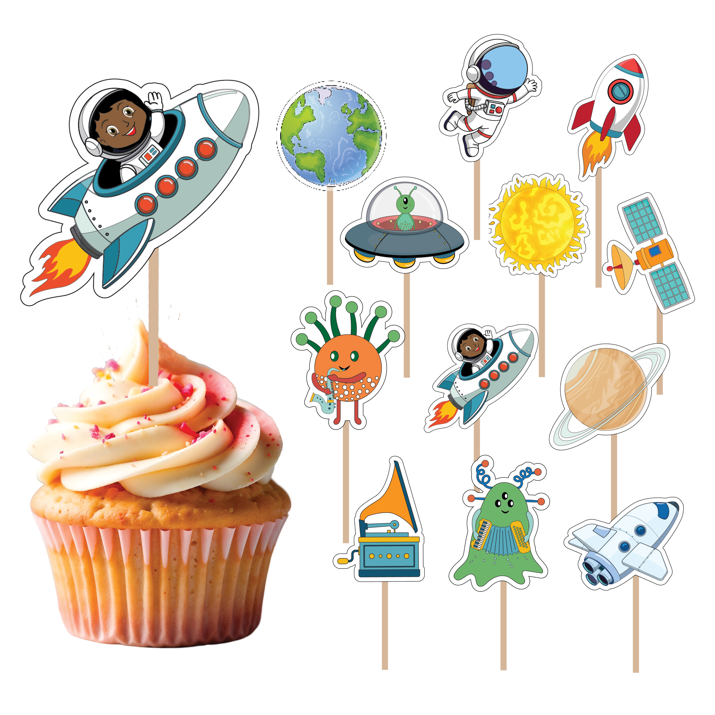 12pk Galaxy Groove Cupcake Toppers