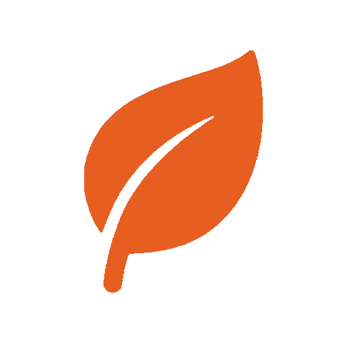 Black and orange stylized leaf icon on a black background.