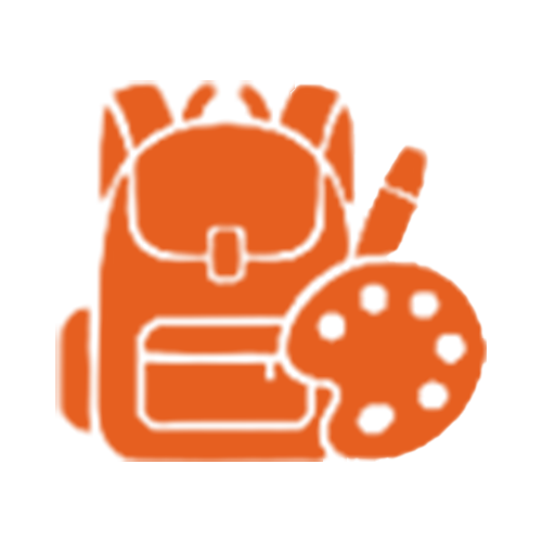 Orange paper bag with a coffee mug and a chocolate chip cookie in front.