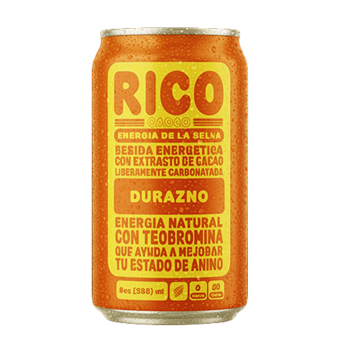 rico cacao durazno, bebida energetica a base de cacao.