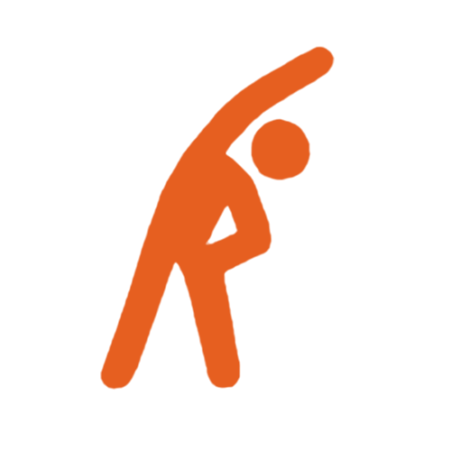 An orange stick figure doing a backbend stretching exercise.