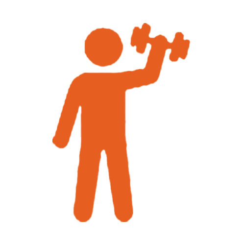Orange stick figure of a person lifting a dumbbell.