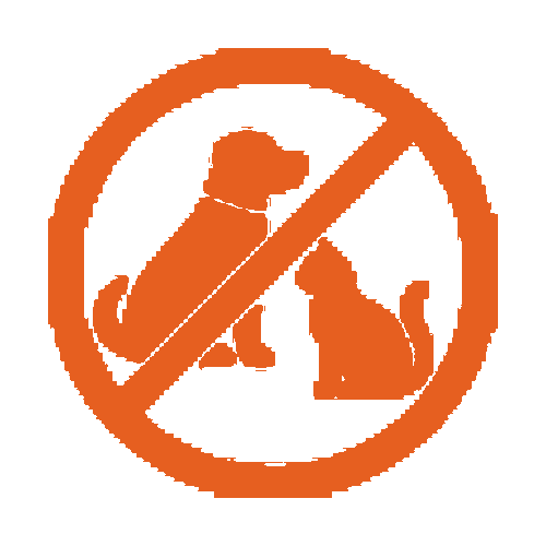 Illustration of a dog and a cat with a prohibition sign over them, indicating no animals allowed.