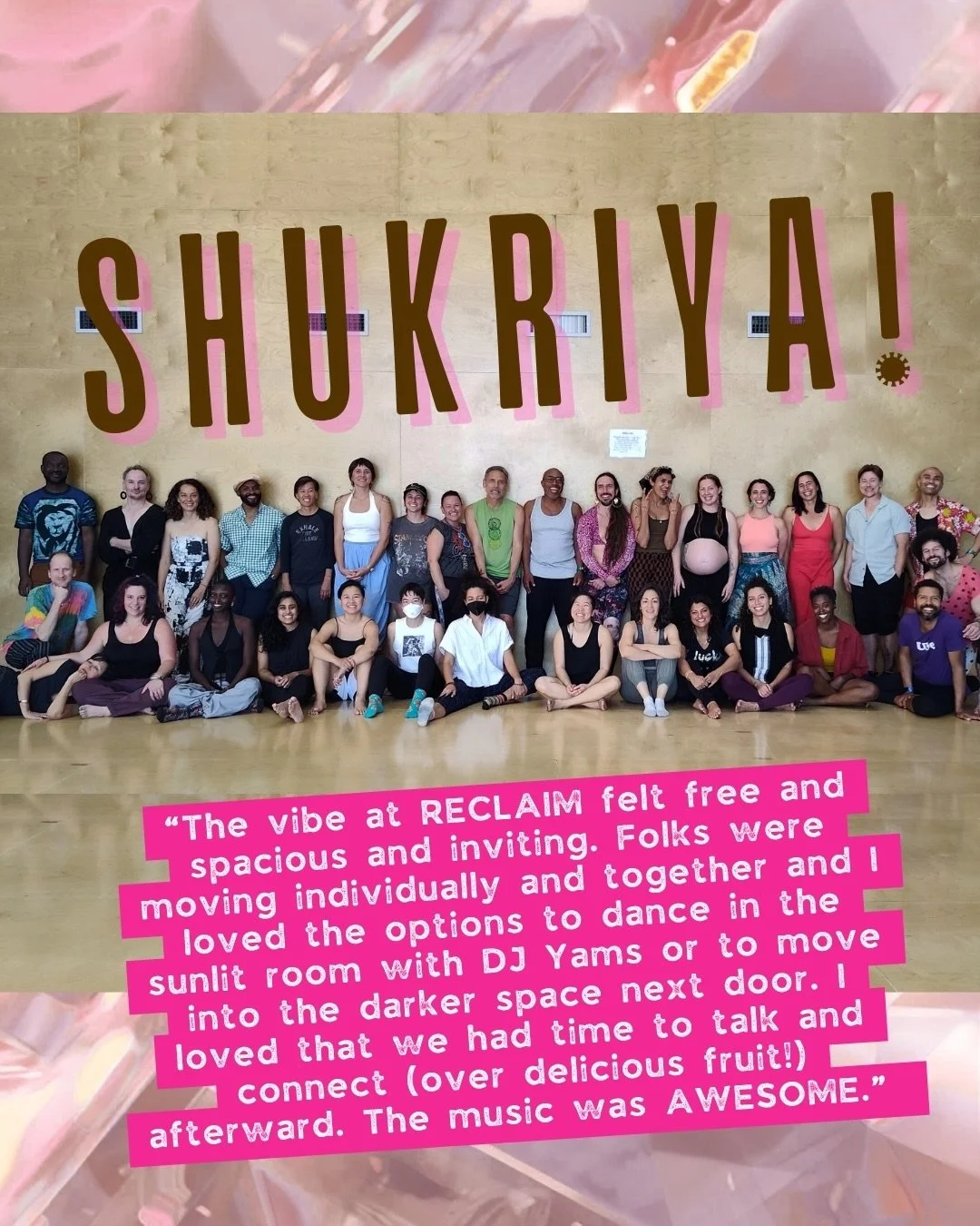 Well that was a treat.  Last Sunday was full of smiles and such good dancing.  The RECLAIM collective deeply appreciates the way you all make this happen.

We love our dance fam.

Thank you to DJ Yams @alltheyams for the epic set.  With its two peaks