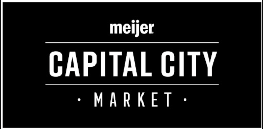 Black and white logo for Meijer Capital City Market.
