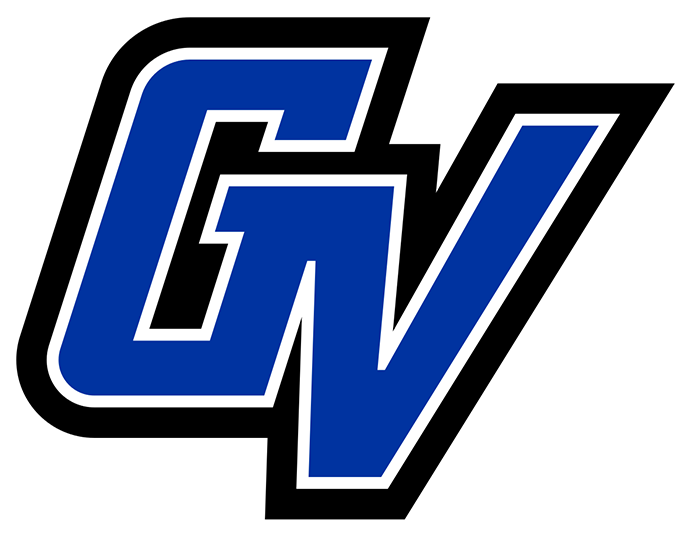 Logo with the initials G V in bold blue lettering with black and white outline, angled to the right.