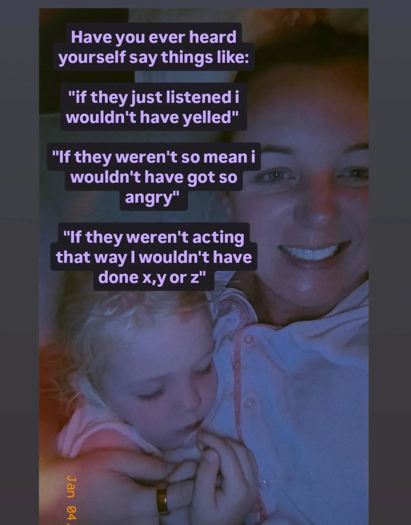 If you are done blaming your babies for your reactions, and are ready to take control of your emotions this year - DM me "26" and book a free call with me today ✨️ 

I promise you, if I can do it, so can you xx