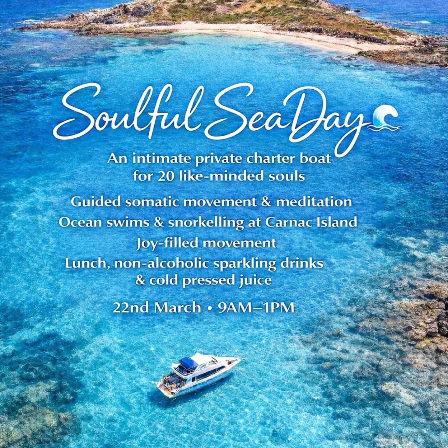 💎 Luxury Ocean Reset Experience 💎

Imagine this..
Sun on your skin.
Music whilst sailing across the water.
A private boat just for you.
Floating on inflatables, laughing, swimming, and soaking in the ocean energy.

I&rsquo;m inviting 20 like-minded