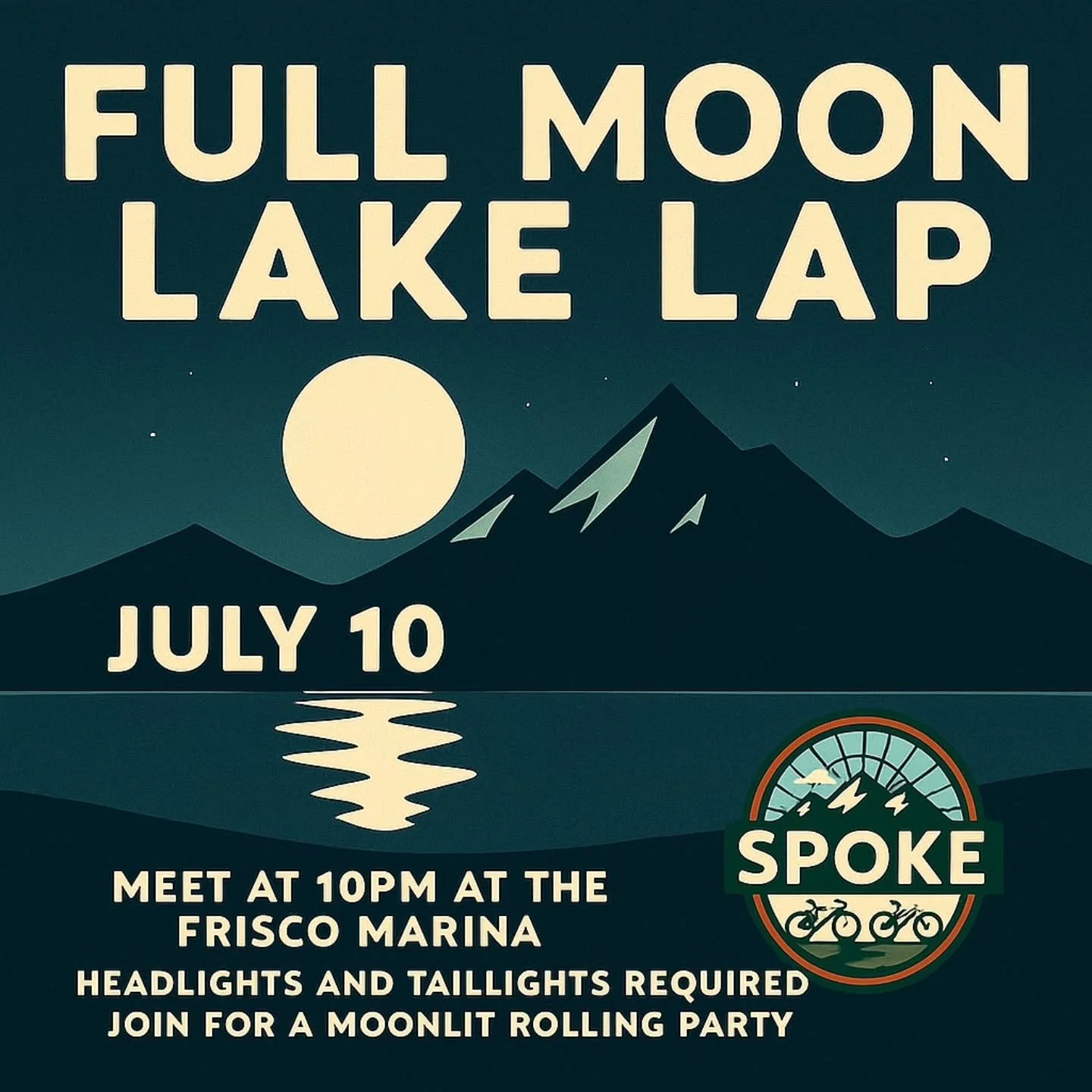 I&rsquo;m really excited about this one. It&rsquo;s something a little different&hellip; a little magical&hellip; and hopefully something we can all bring to life together.

🟡 FULL MOON LAKE LAP
📅 Wednesday, July 10th
🕙 Meet at 10pm at the Frisco 