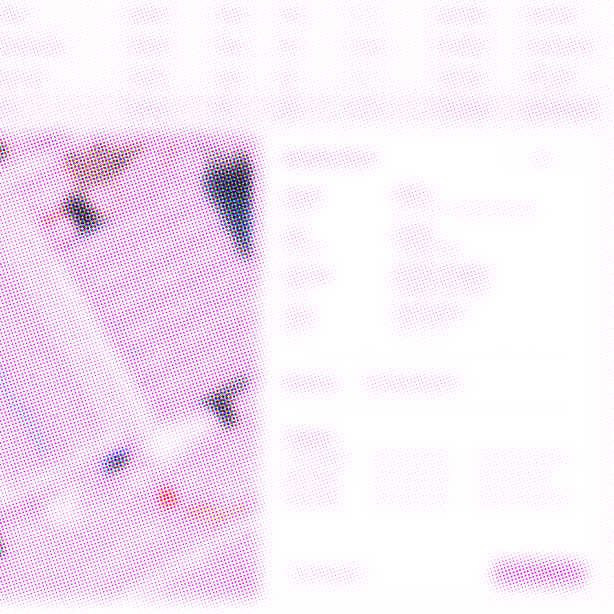 A digital abstract image with pink and blue dot patterns and some blurred triangular shapes.