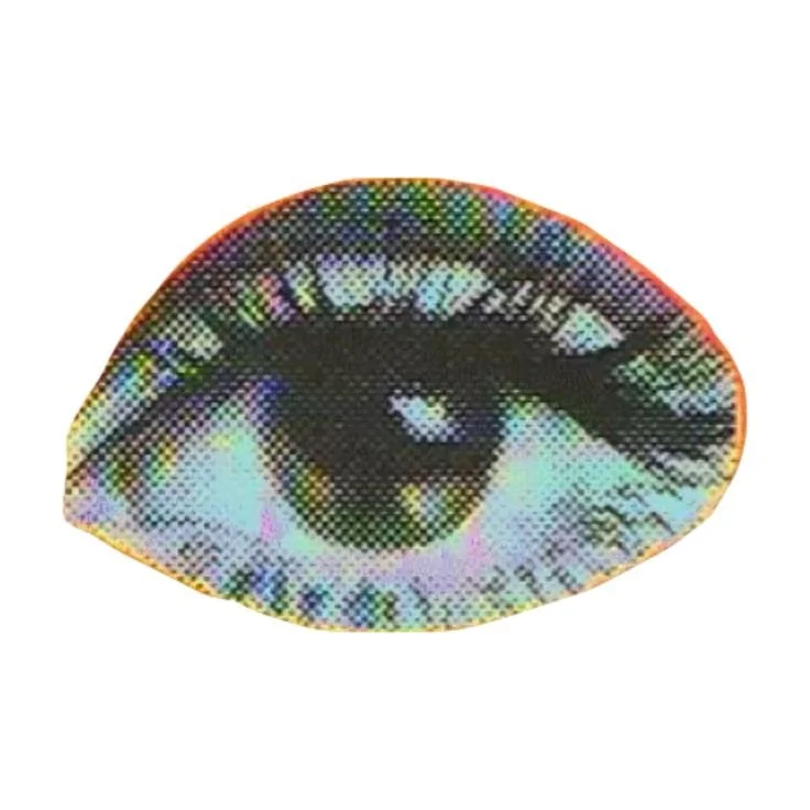Close-up of a human eye with a rainbow-colored, pixelated effect.