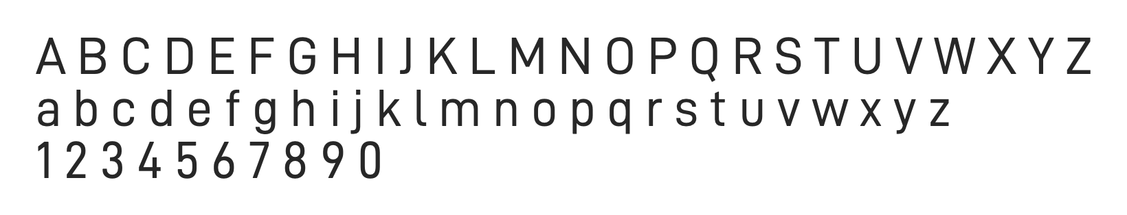 Sample alphabet and numbers chart showing uppercase and lowercase letters A-Z and numbers 1-9 of a chosen font for this project.