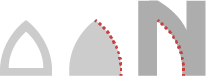 Close-up of arched shapes that are present in the logomark and the wordmark.
