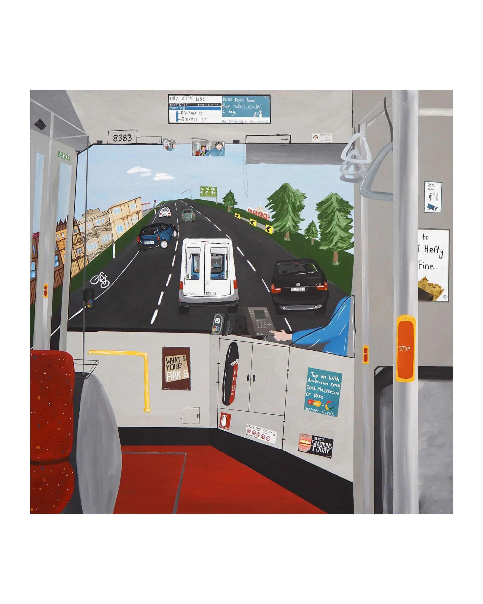 ‘On Route’ (bus trip) 2026, Acrylic on Canvas 
92 x 92 cm