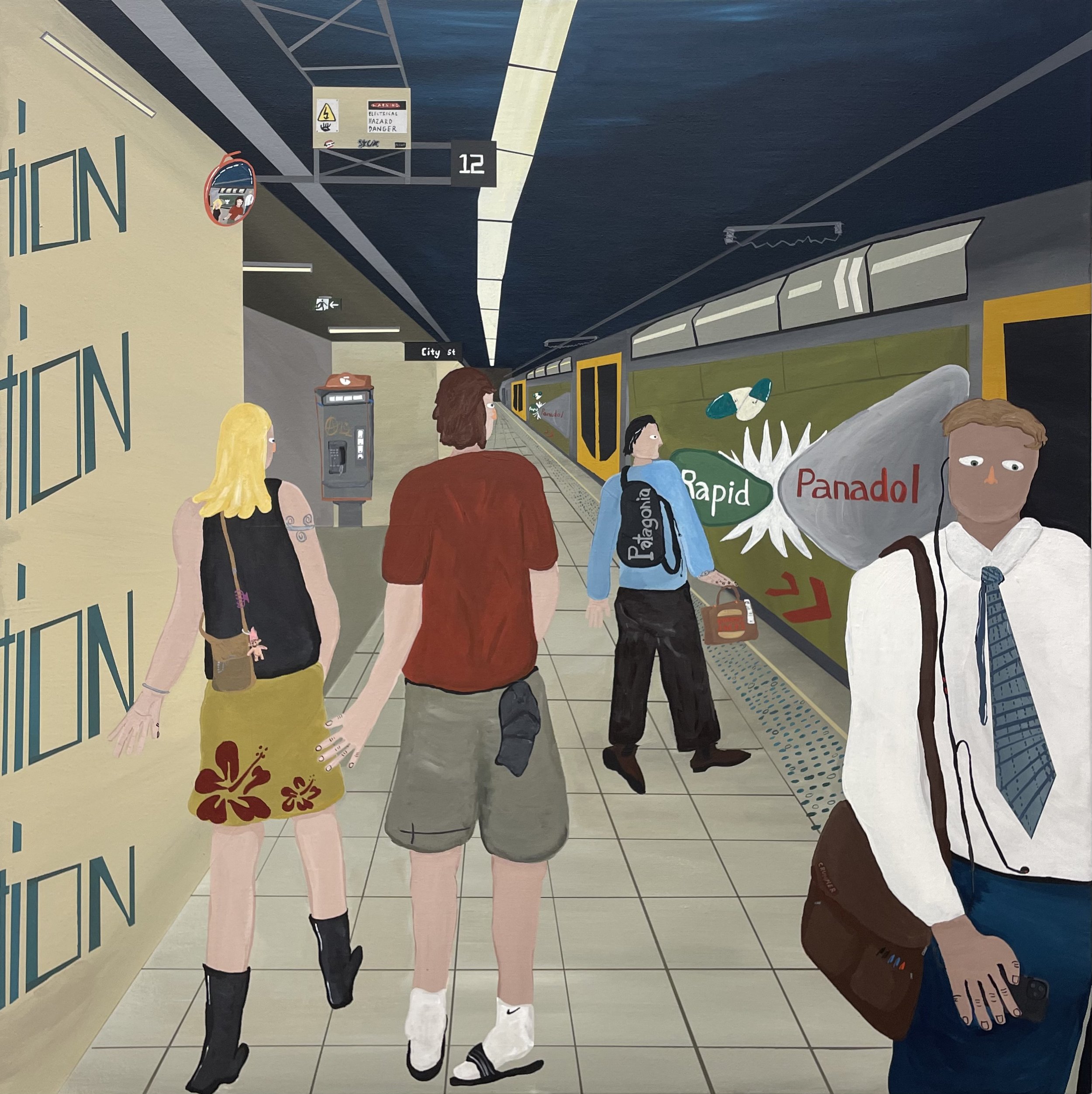 'Where is the exit?'  2026, acrylic on canvas.
87 x 87 cm Sold.