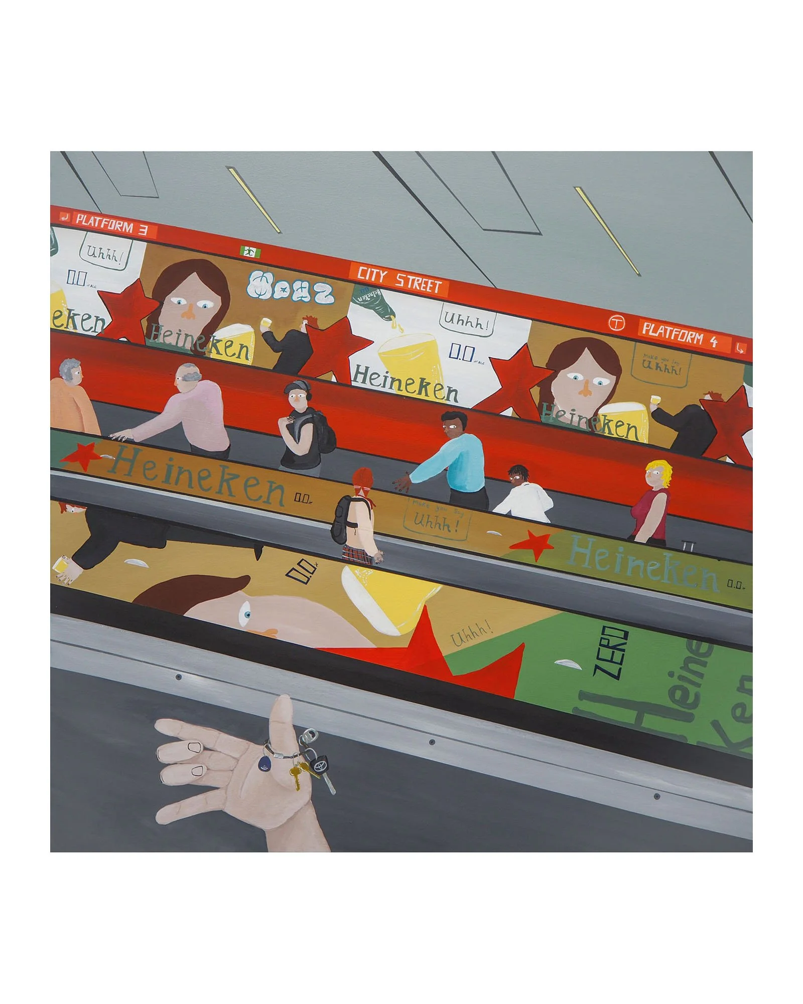 ‘Train-station escalators’ 2026, Acrylic on canvas.
101 x 101 cm