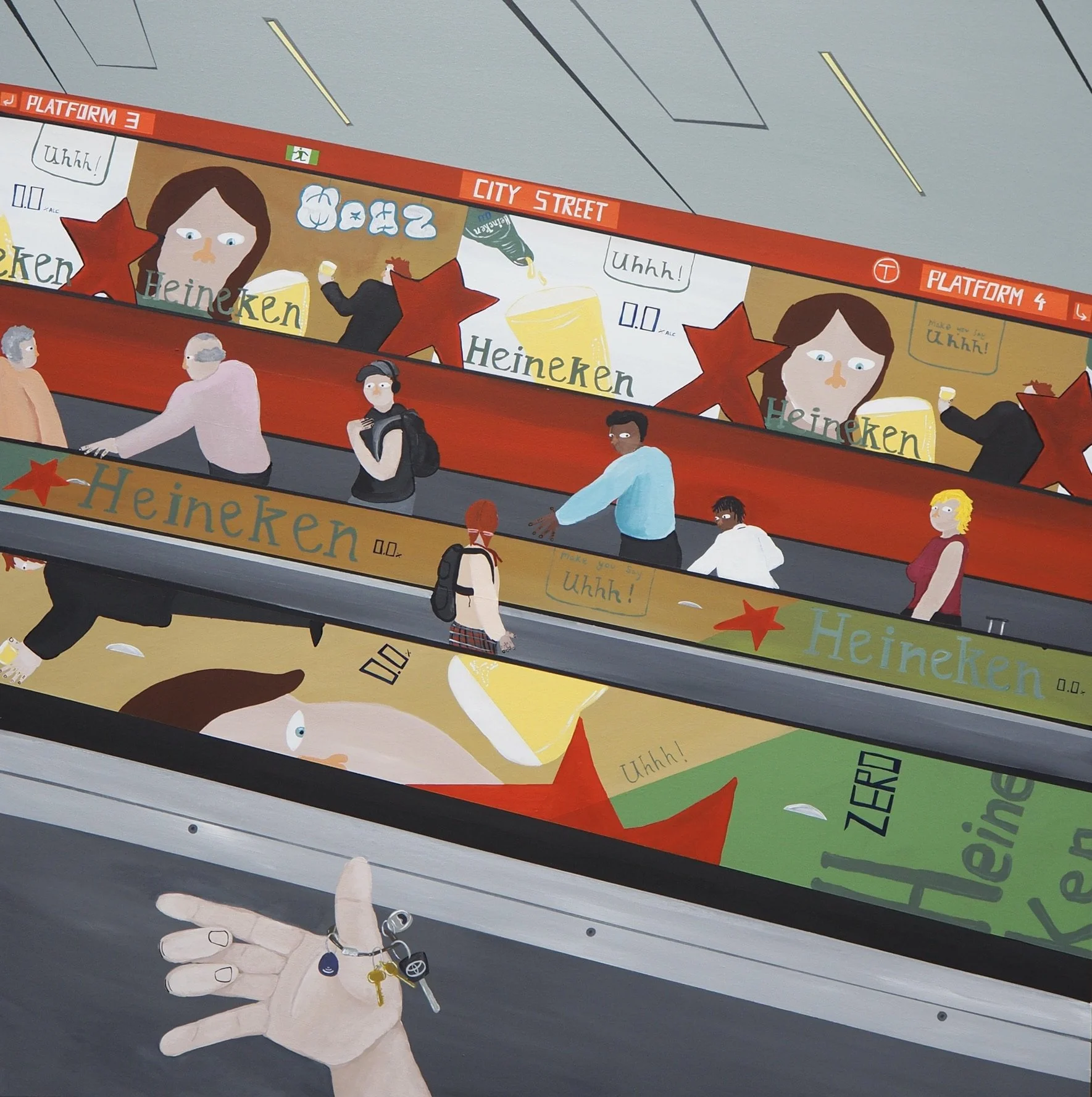 'Train station escalator' 2026, Acrylic on canvas. 
100 x 100 cm