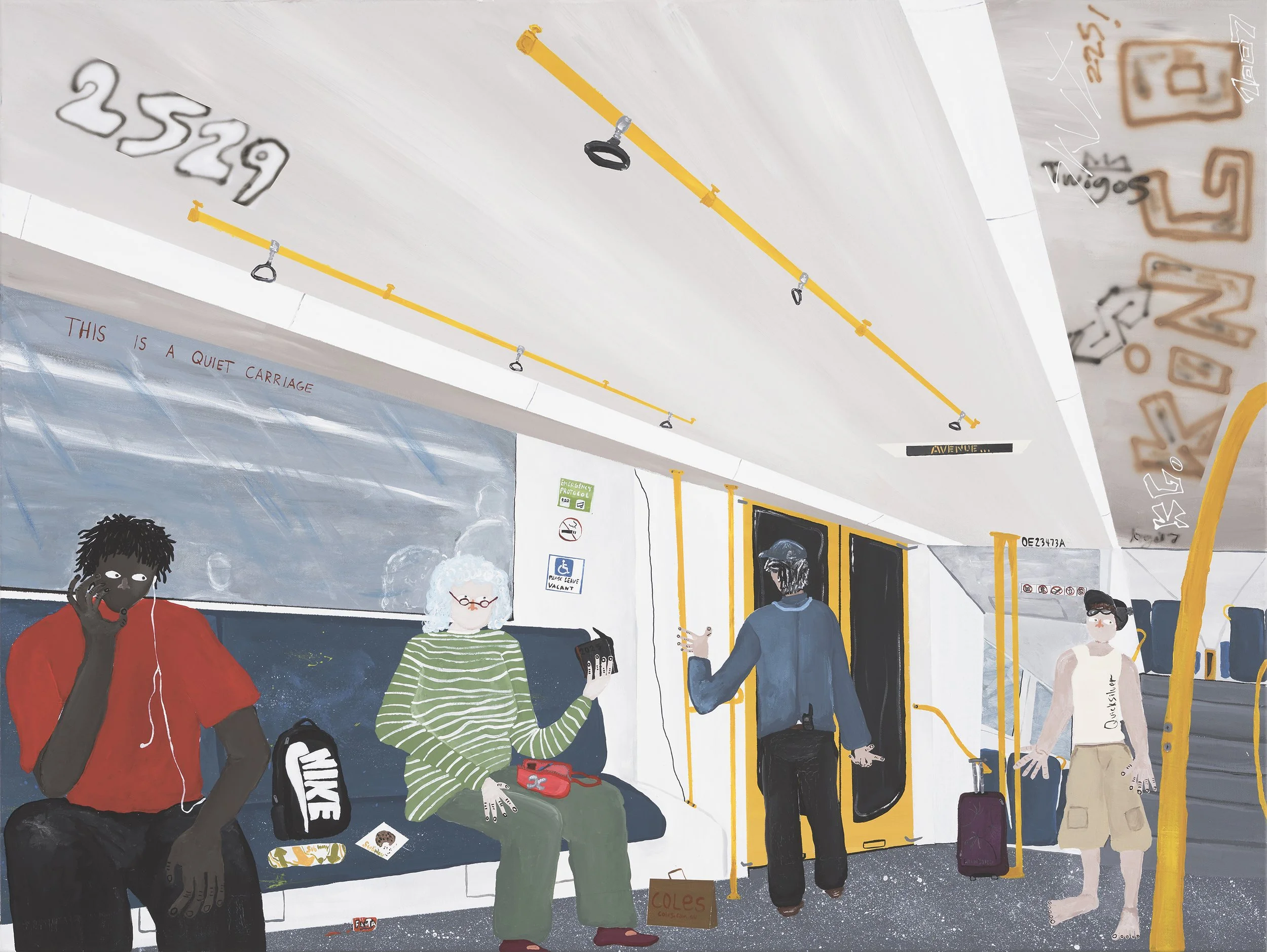 'Train carriage', 2025, acrylic on canvas.