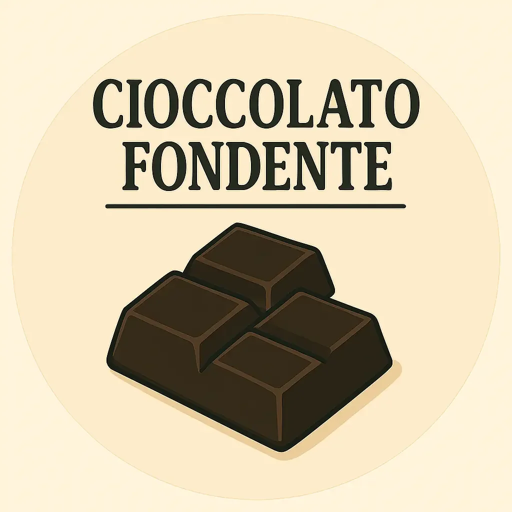 Confezione di cioccolato fondente con immagine di pezzi di cioccolato e testo in italiano.