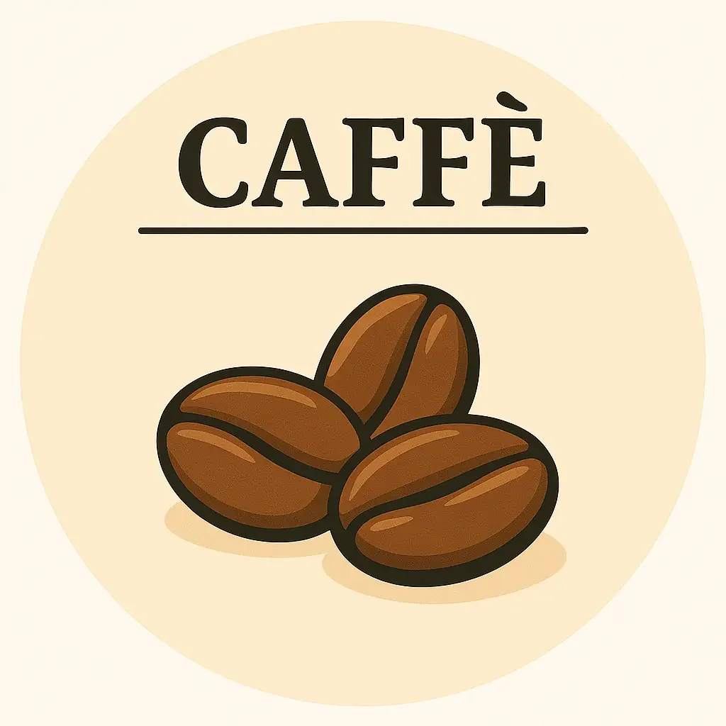 Simbolo di caffè con tre chicchi di caffè e la parola "Caffè" sopra.