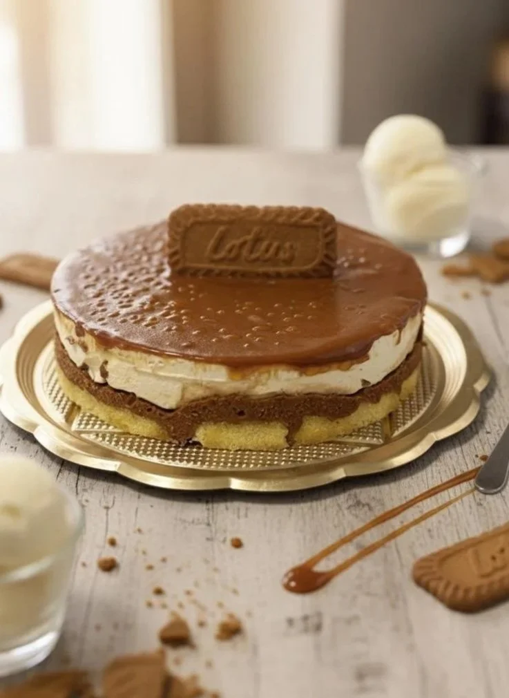 Torta al cioccolato e panna con biscotto Lotus sulla cima