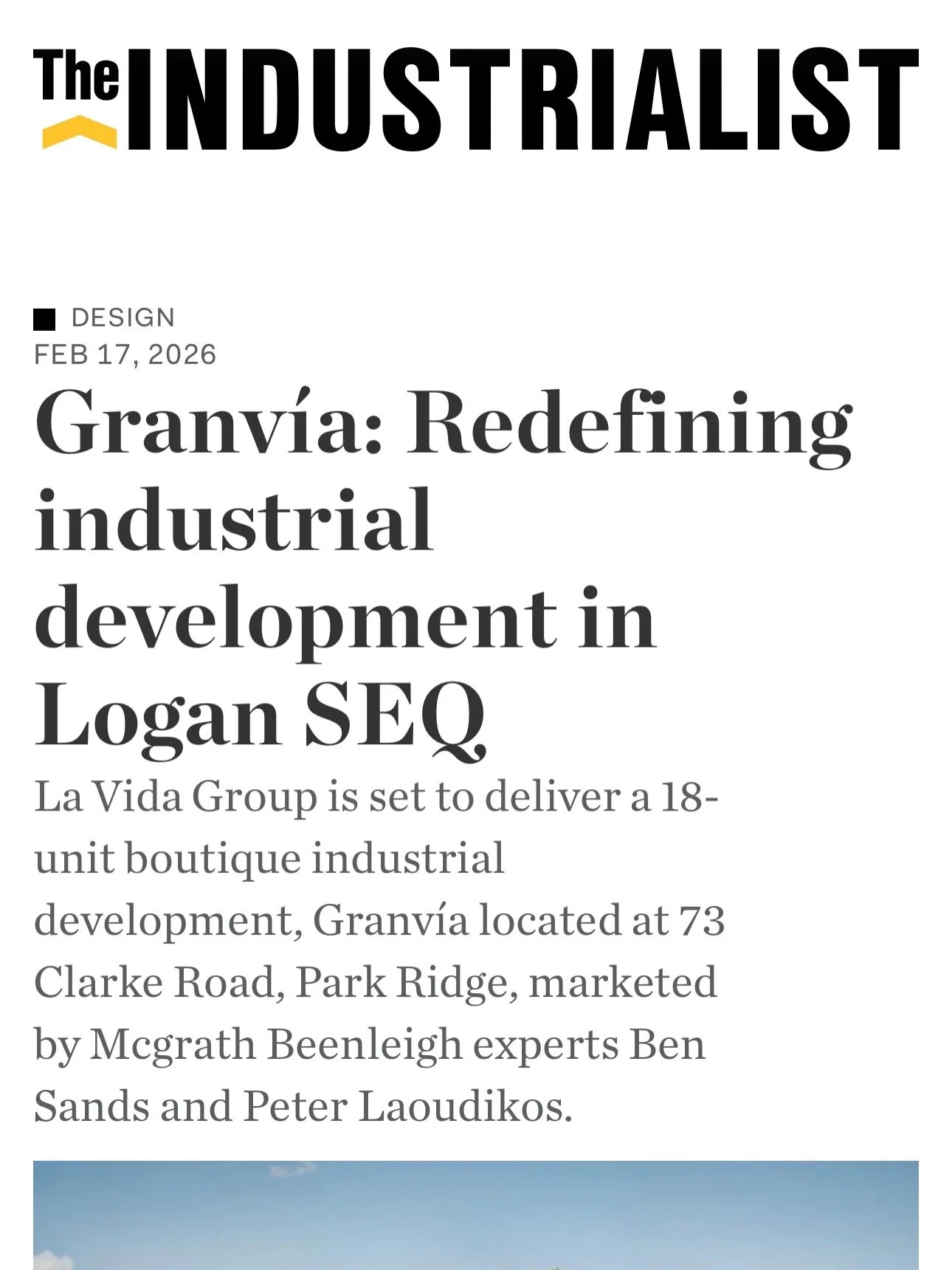 Granv&iacute;a featured in The Industrialist 

Setting a new benchmark for industrial in South East Queensland

Full article via link in bio
