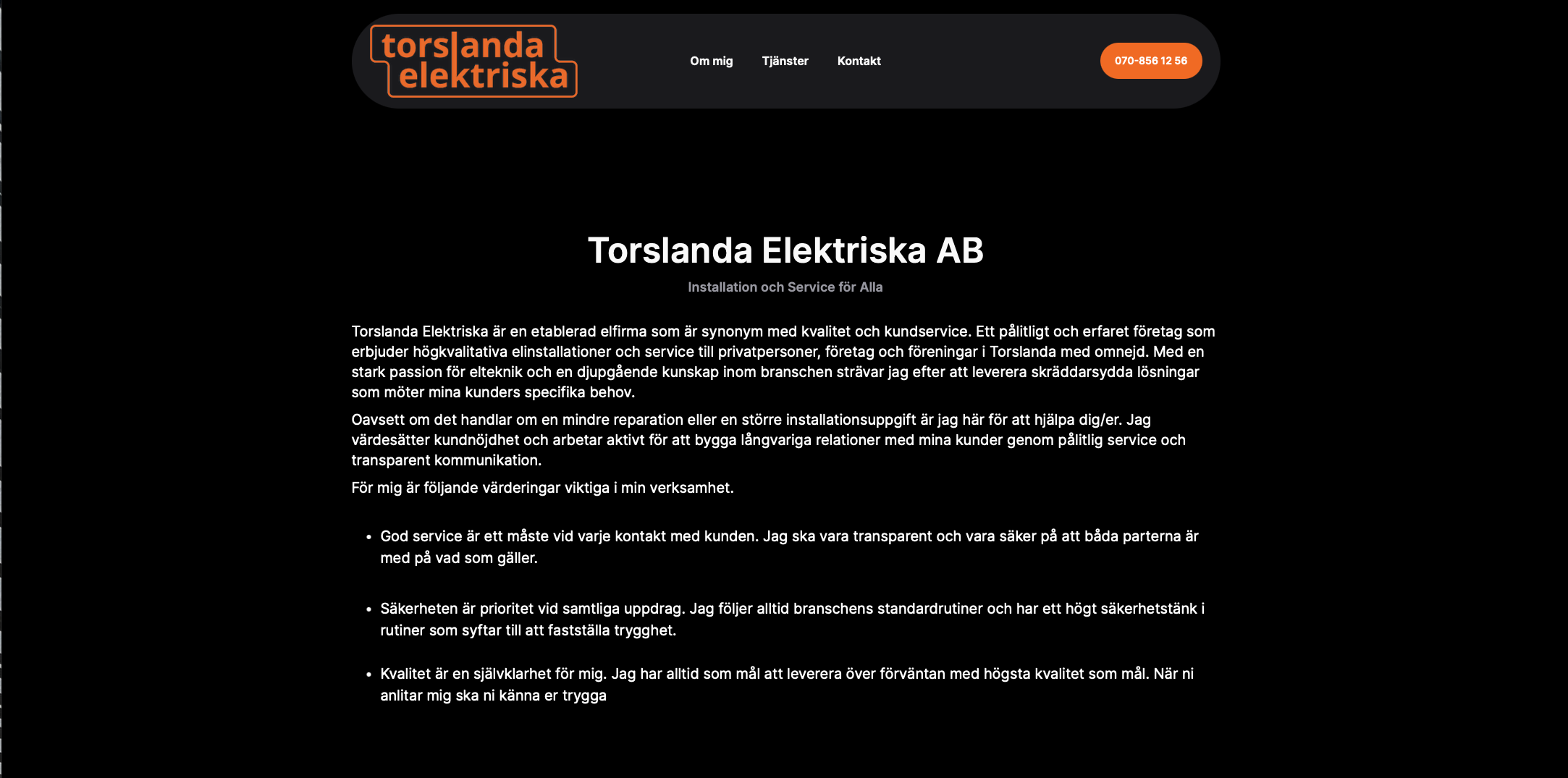 Hemsida Torslanda Elektriska, av EB Media