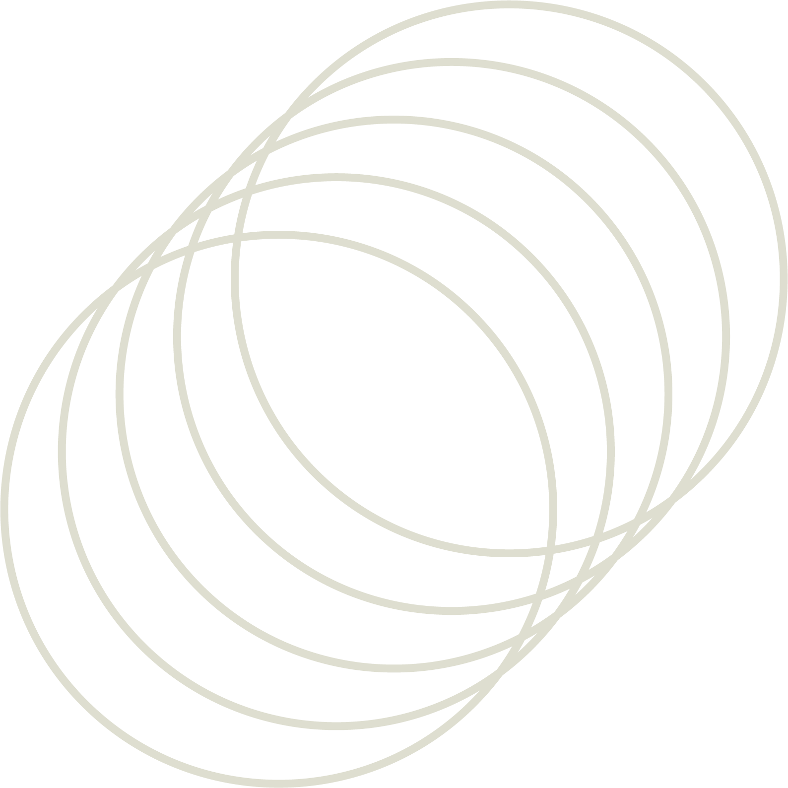 A black background with a series of white ellipses overlapping in an abstract geometric pattern.