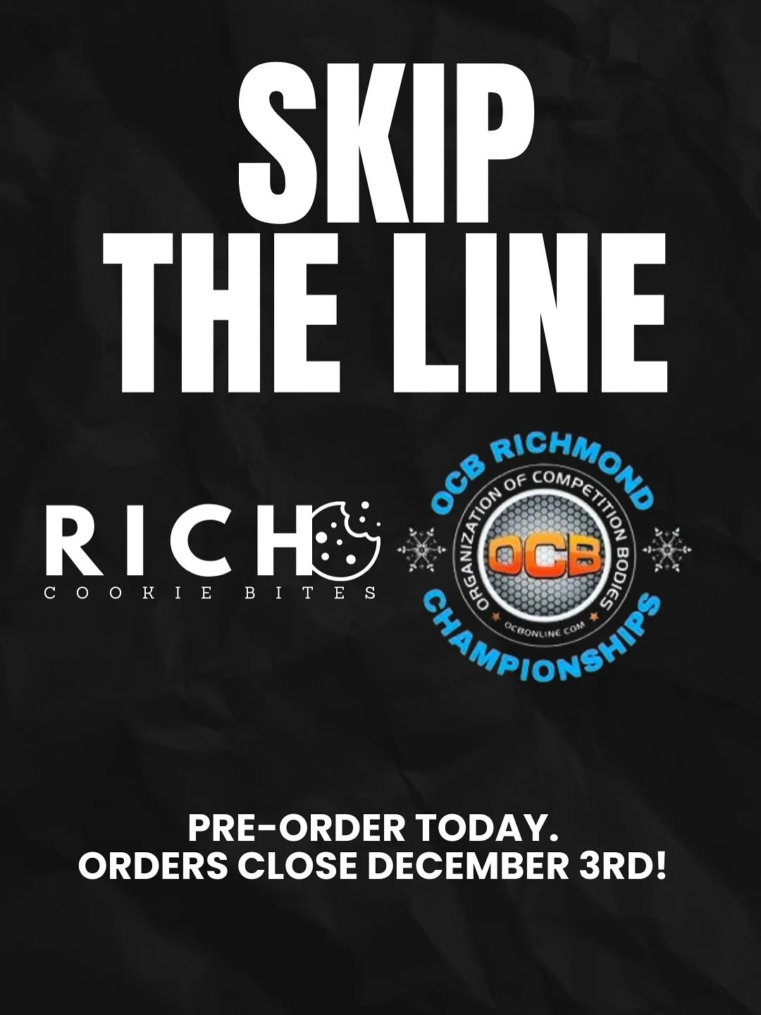 🤗 PRE-ORDERS ARE OFFICIALLY OPEN FOR THE @ocbrichmondva 💪🏾

📲 OCB RICHMOND EXCLUSIVE MENU LINK IN BIO 
📌 PRE ORDERS CLOSE ON DECEMBER 3RD
📍 PICK-UP: SATURDAY 12.13 AT VENUE 
🍪 GO CRAZY ON THE POST SHOW TREATS! 

&mdash;

#gourmetcookies #cooki