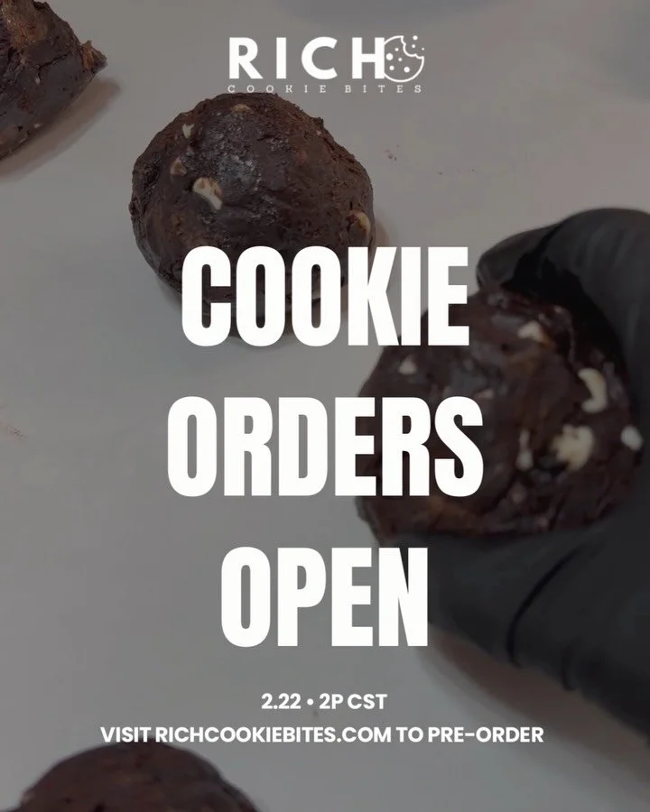 it&rsquo;s go time! orders open at 2p cst today 🖤

get your hands on fresh, soft, small-batch RICH Cookie Bites before they sell out. don&rsquo;t wait&hellip; your favorites won&rsquo;t last.

tap in and place your order at richcookiebites.com 🍪

&