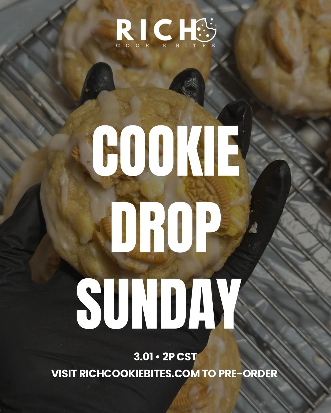 🚨🍪 COOKIE DROP ALERT &hellip; mark your calendars &mdash; sunday, march 1st at 2p cst &mdash; the next RICH Cookie Bites drop goes LIVE. 

soft, decadent, small-batch cookies made to sell out&hellip; fast. don&rsquo;t miss your favorites.

🍪 pre-o